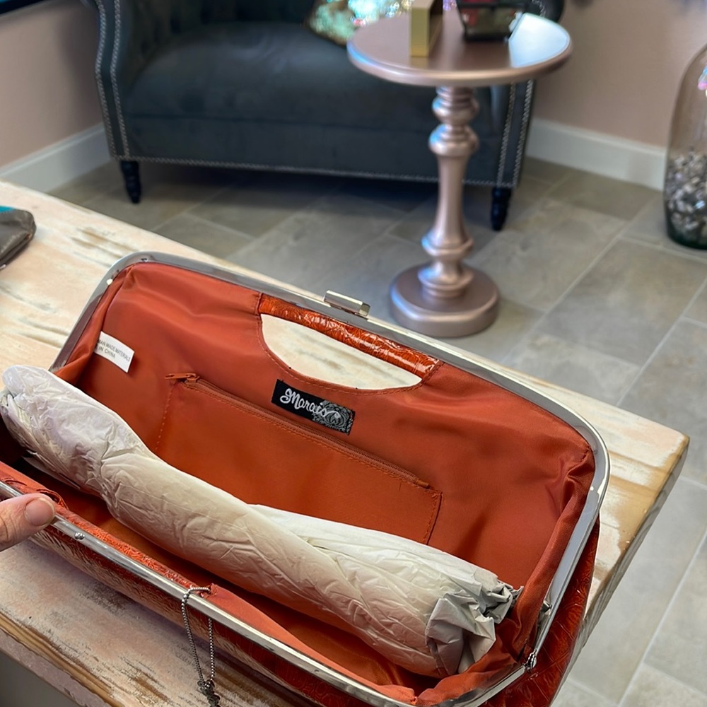 Orange long style leather clutch